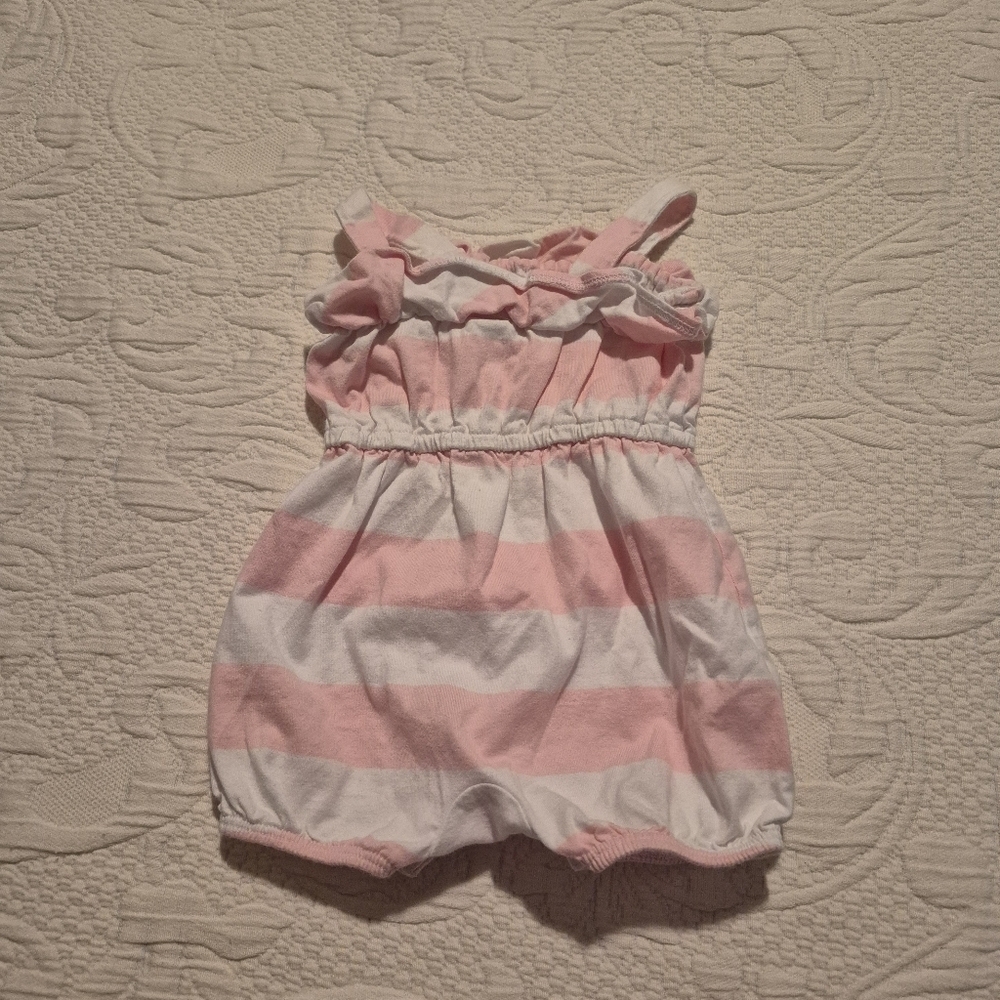Janie and Jack girls size 0-3 months pink and white striped romper VGUC - Picture 2 of 5